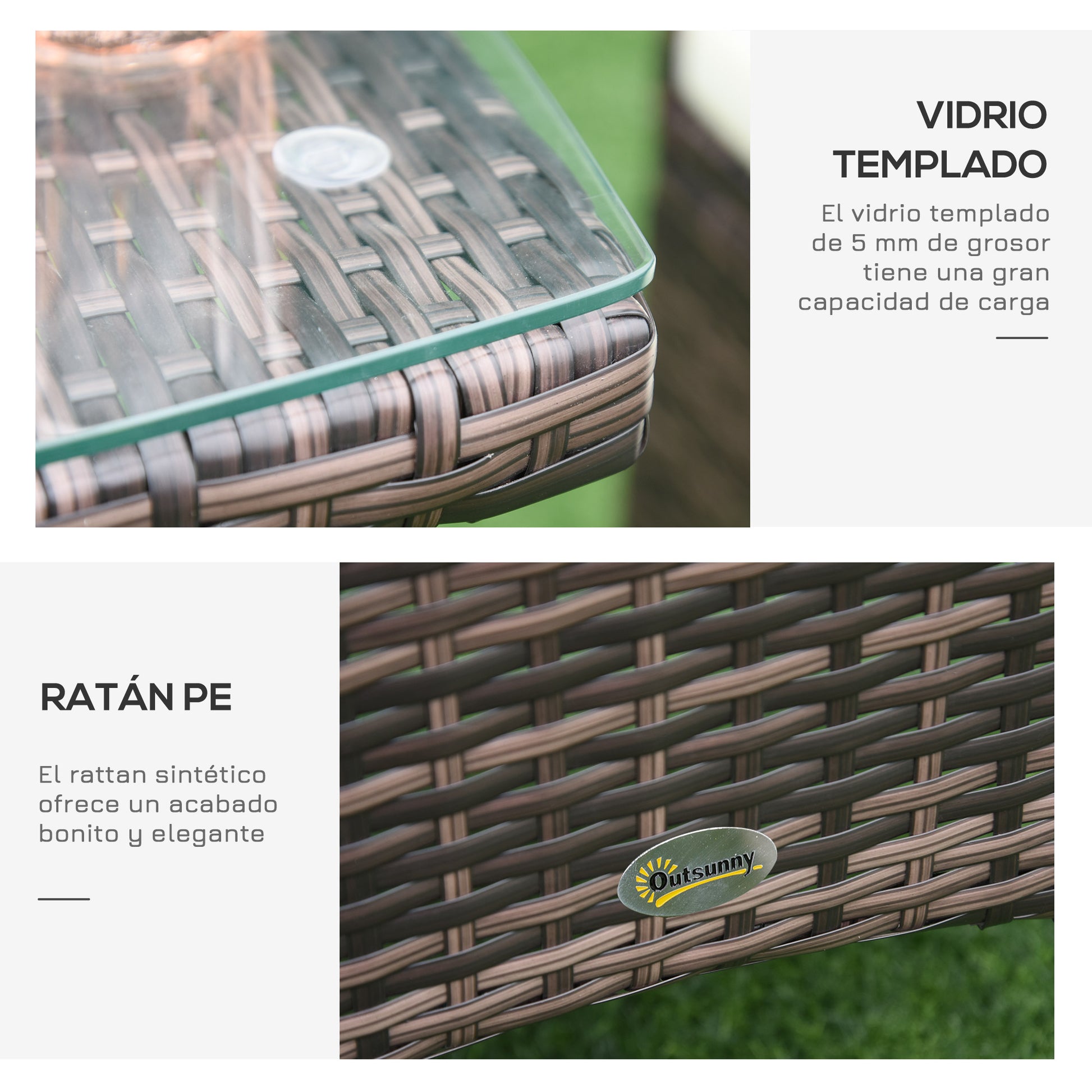 Outsunny Conjunto De Ratán 1 Mesa 2 Sillas Para Jardín Exterior Patio Terraza_4