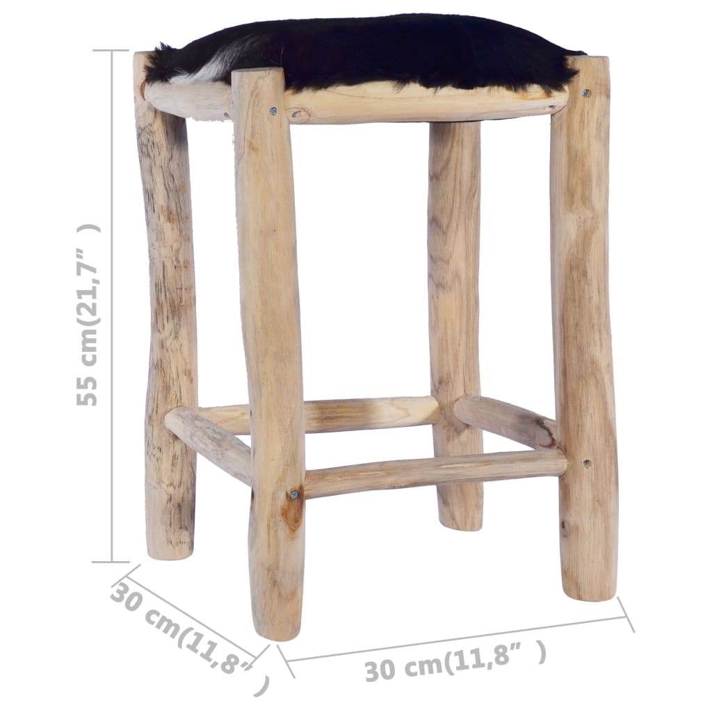 Taburete De Cocina Cuero Real De Cabra Y Madera De Teca Maciza_2