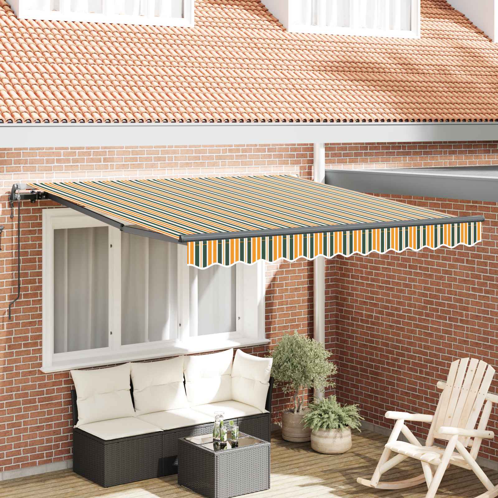 Toldo Retráctil Verde Y Amarillo 300 X 250 Cm Tela Y Aluminio_1