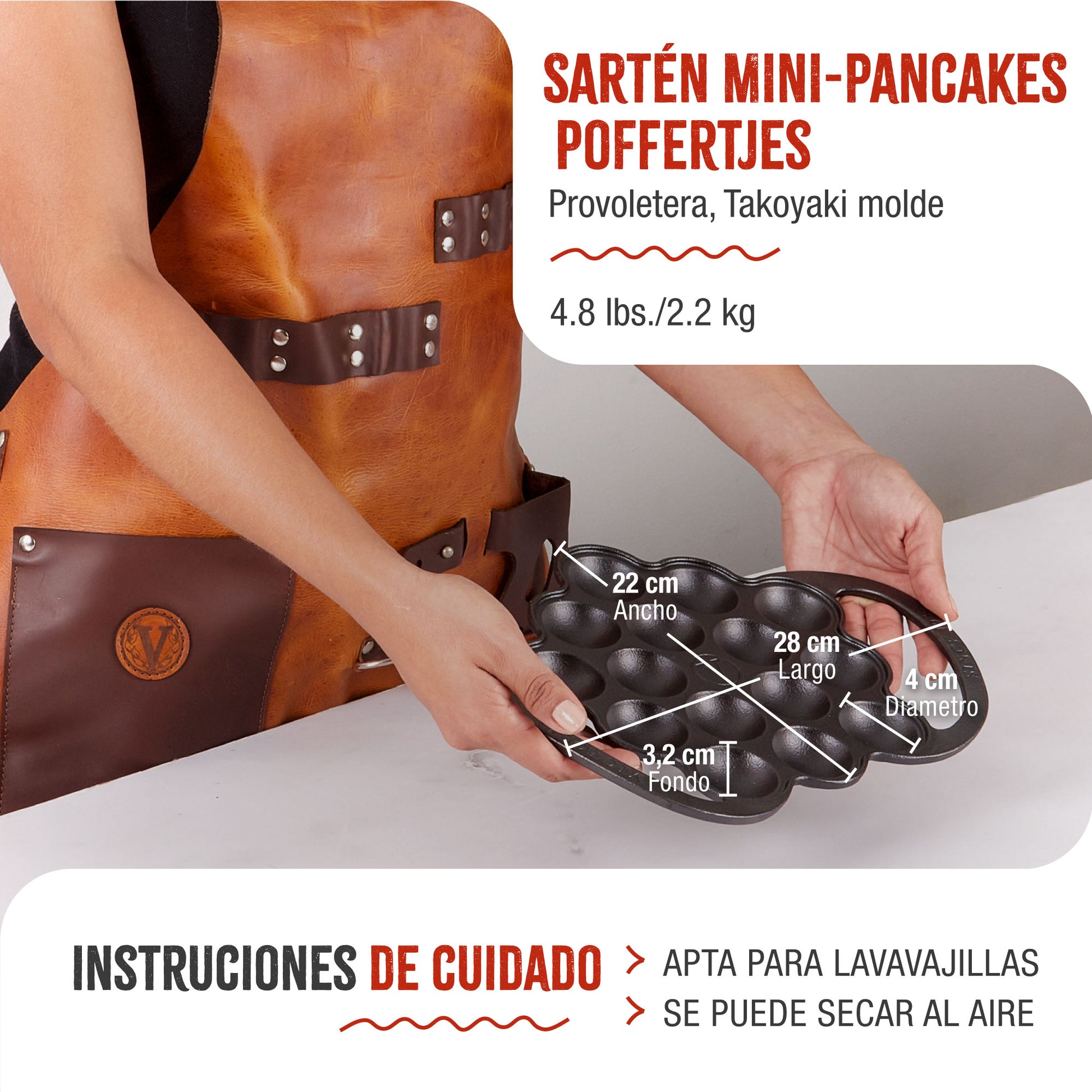 Victoria Sartén Hierro Fundido Esmaltado Mini Pancakes, Poffertjes, Provoletera Apta Inducción, Barbacoa, 39.233, Negro_4