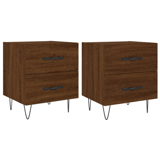 Mesita Noche 2 Uds Madera Ingeniería Marrón Roble 40x35x47,5 Cm_0
