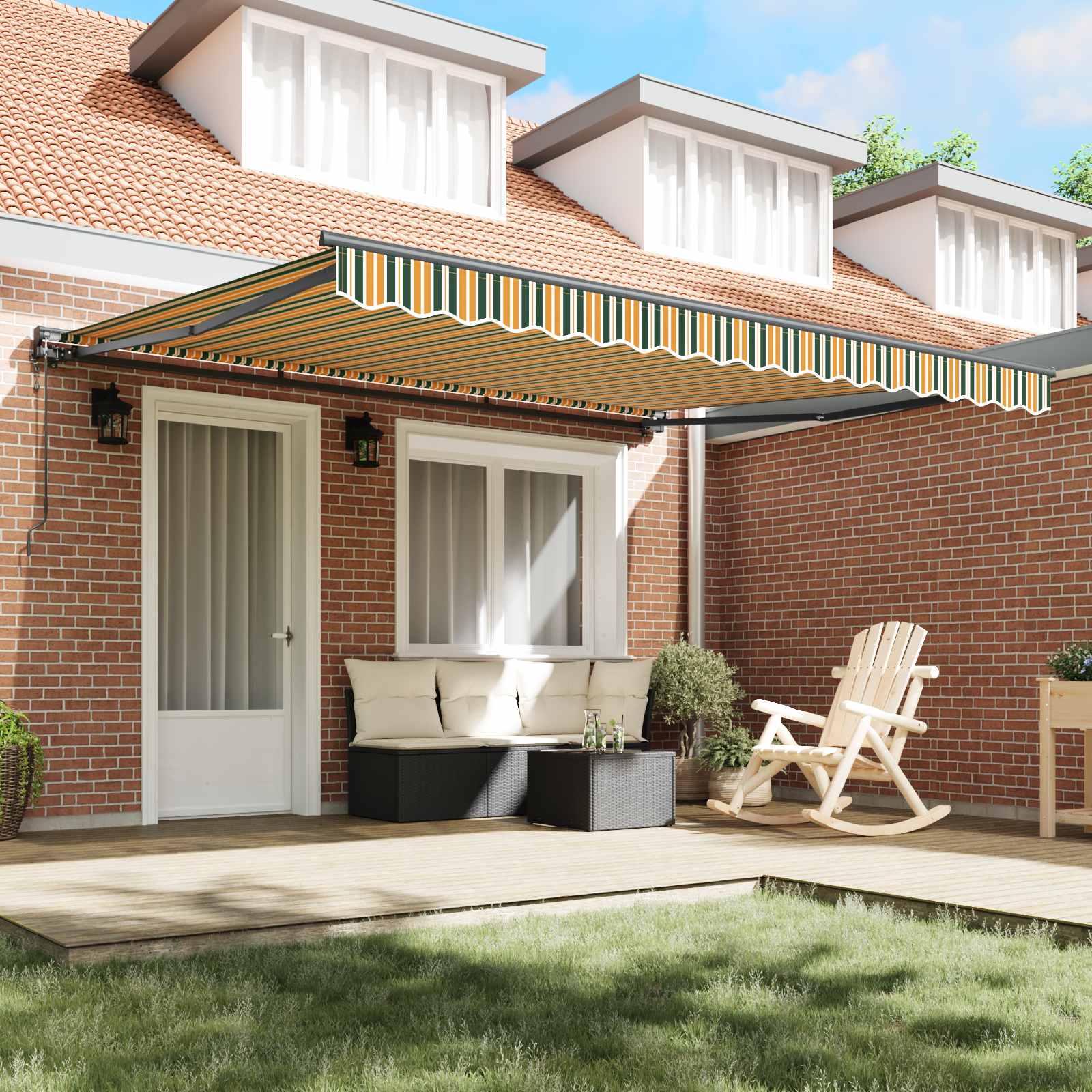 Toldo Retráctil Verde Y Blanco 400 X 350 Cm Poliéster_2