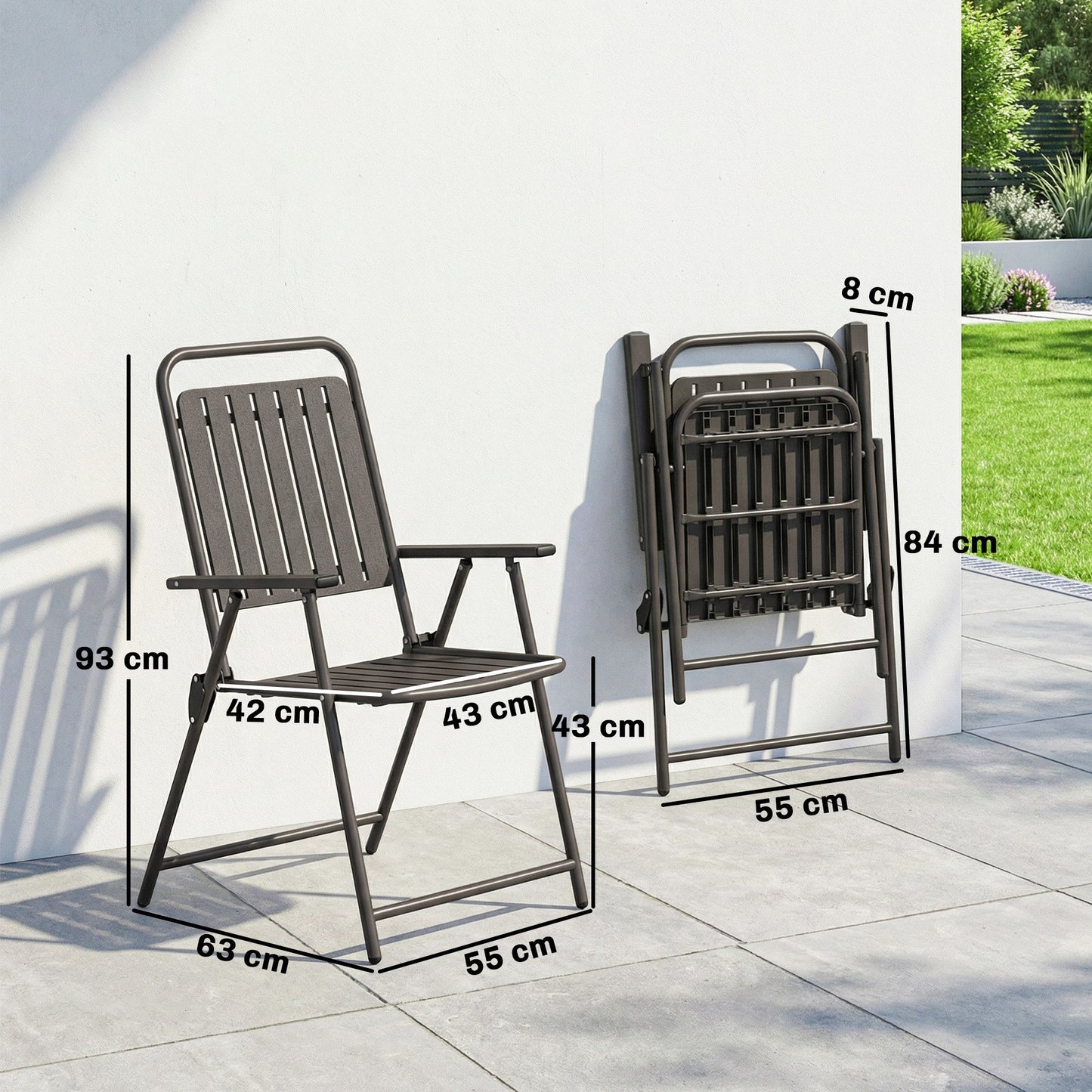 Outsunny Juego De 4 Sillas De Jardín Exterior Plegables 55x63x93 Cm Marrón_2
