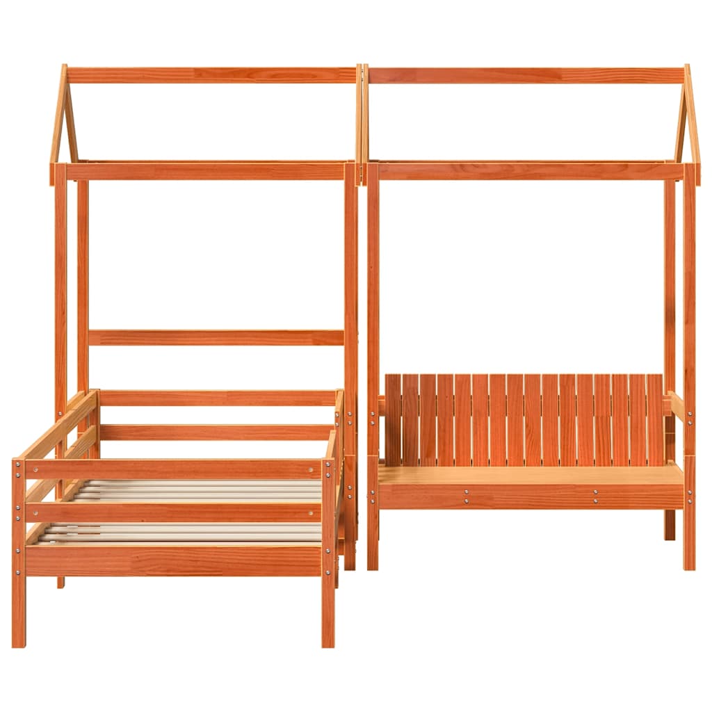 Set De Cama Y Banco Con Techo Madera Pino Marrón Cera 75x190 Cm_5
