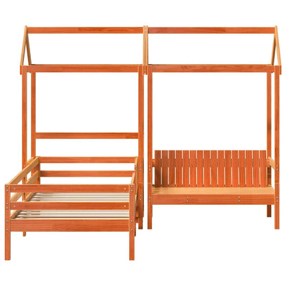 Set De Cama Y Banco Con Techo Madera Pino Marrón Cera 75x190 Cm_5