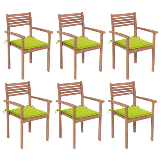 Vidaxl Sillas Apilables De Jardín 6 Uds Madera De Teca Con Cojines_0