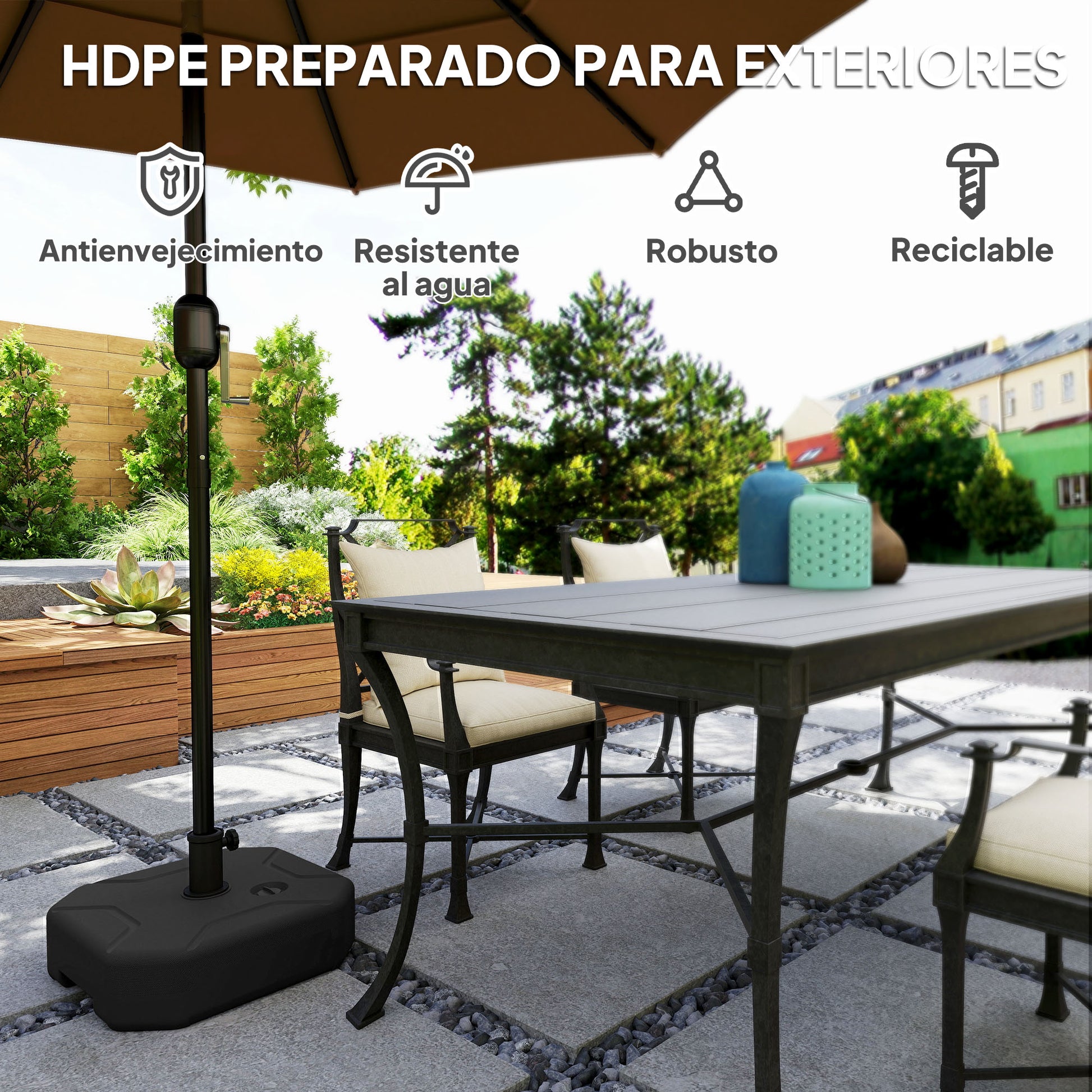 Outsunny Base Para Sombrilla Cuadrada Rellenable De Arena 25 Kg O Agua 20 Kg Negro_5