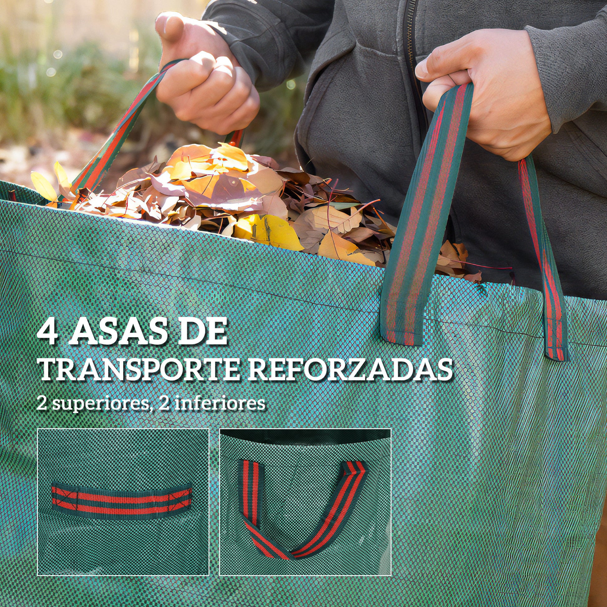 Outsunny Set De 3 Bolsas De Basura De Jardín 272l Con Asas Plegables_4