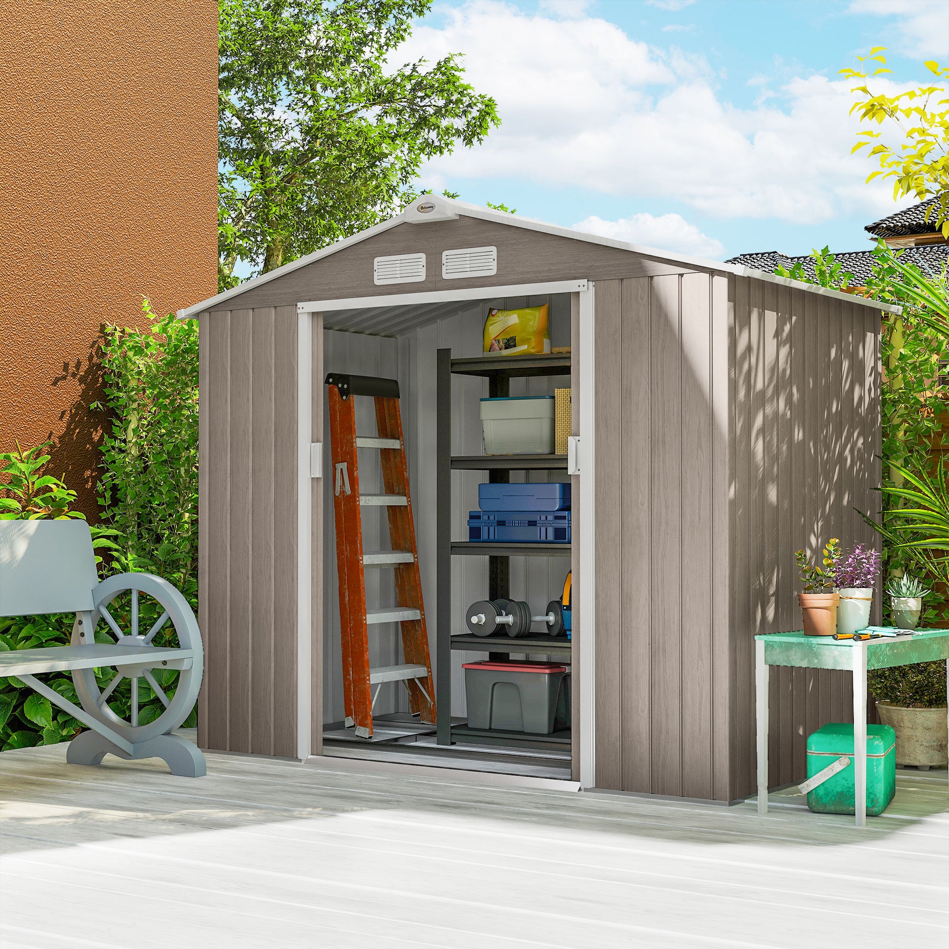Outsunny Caseta De Jardín Exterior 2,42 M² 213x130x185 Cm Con Puerta Corredera_3