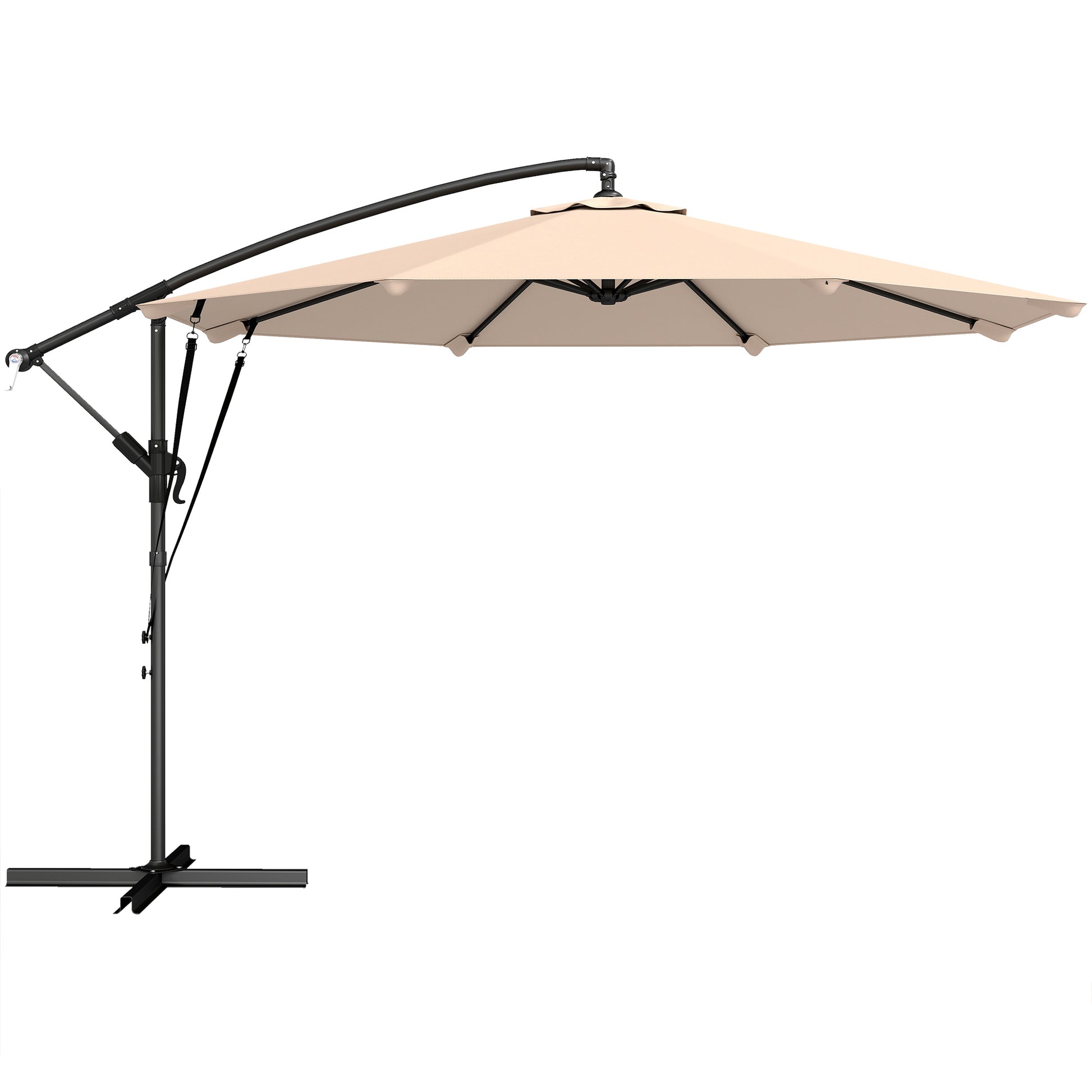 Outsunny Parasol Excéntrico Ø300 Cm Con Base Cruzada Manivela Y Funda Caqui_0
