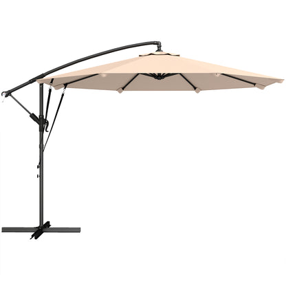 Outsunny Parasol Excéntrico Ø300 Cm Con Base Cruzada Manivela Y Funda Caqui_0