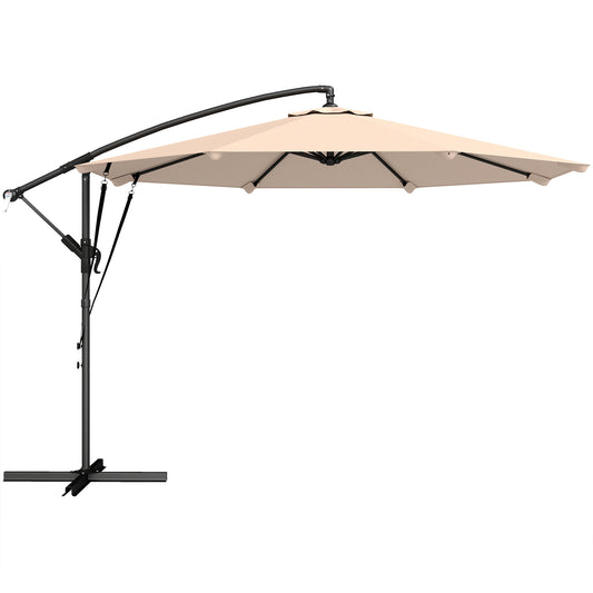 Outsunny Parasol Excéntrico Ø300 Cm Con Base Cruzada Manivela Y Funda Caqui_0