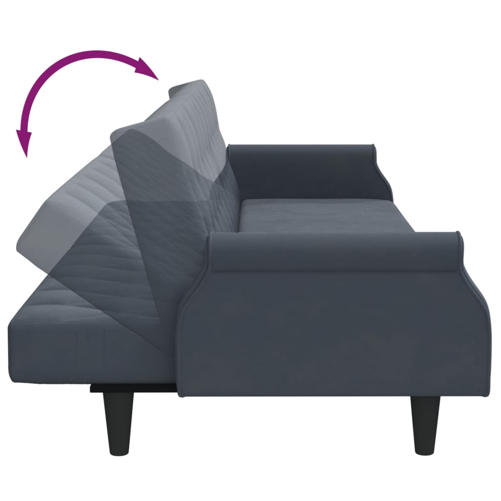 Sofá Cama 2 Plazas Y Almohadas Taburete Terciopelo Gris Oscuro / Vetonek_2