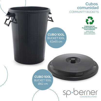 Cubo De Basura 100l Con Asas, Ideal Para Espacios Comunitarios, Con Tapa Incluida -conjunto Servido Por Un Único Vendedor_2