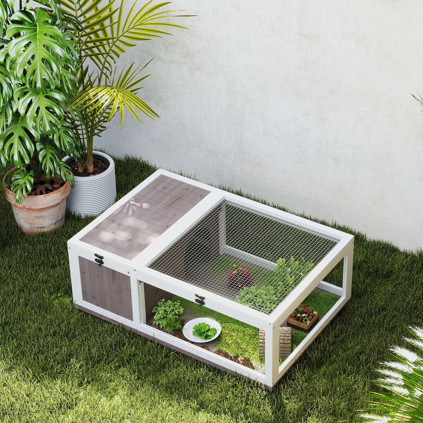 Pawhut Casa Para Tortugas De Madera Con Techo De Malla 91x60,5x32 Cm Marrón_3