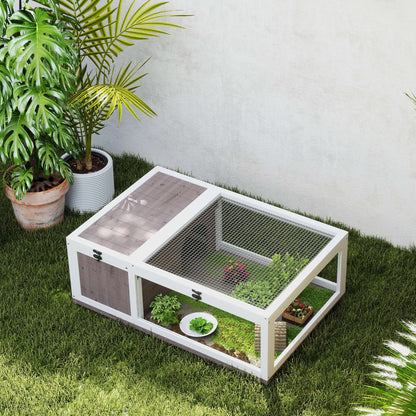 Pawhut Casa Para Tortugas De Madera Con Techo De Malla 91x60,5x32 Cm Marrón_3