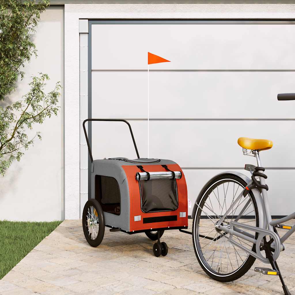 Remolque De Bicicleta Mascotas Hierro Tela Oxford Naranja Gris_1