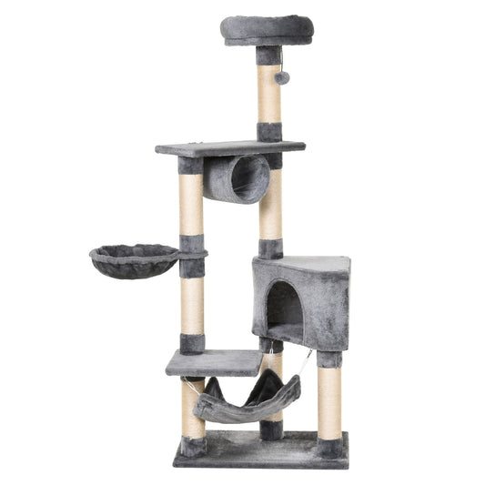 Pawhut Árbol Rascador Para Gatos 154 Cm Con Plataformas Túnel 60x40x154 Cm Gris_0
