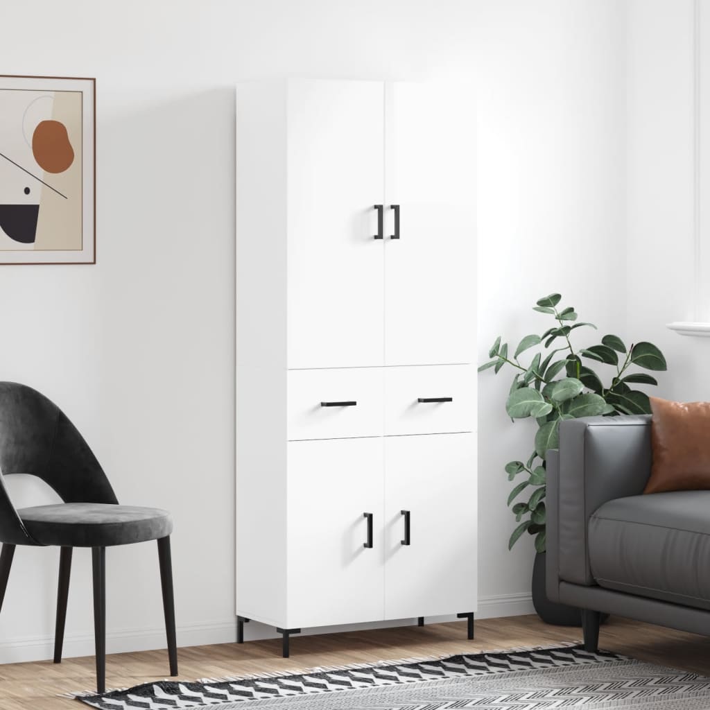 Aparador Alto Madera Contrachapada Blanco Brillo 69,5x34x180 Cm_0