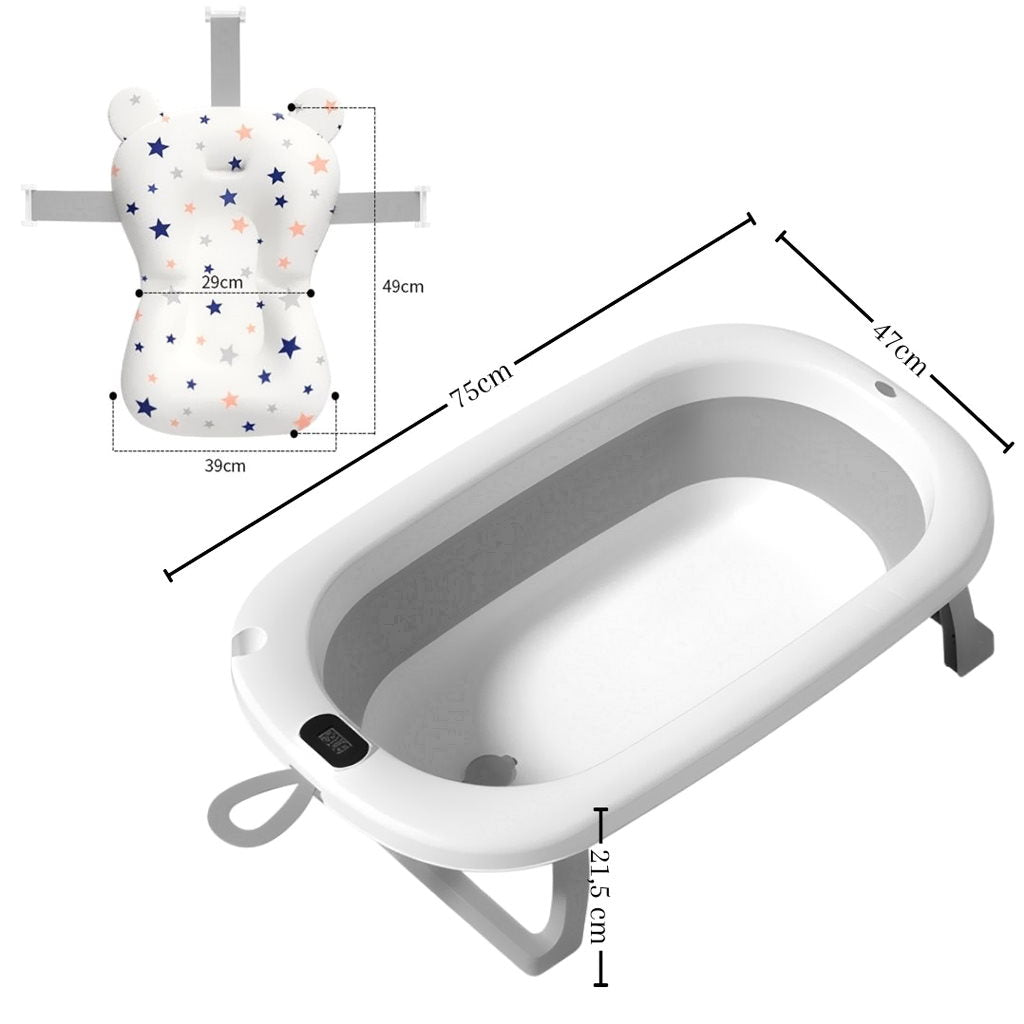 Bathby Bañera Plegable Gris Para Bebés, Cojín Reductor, Termómetro, Patas Antideslizantes (gris Pastel)