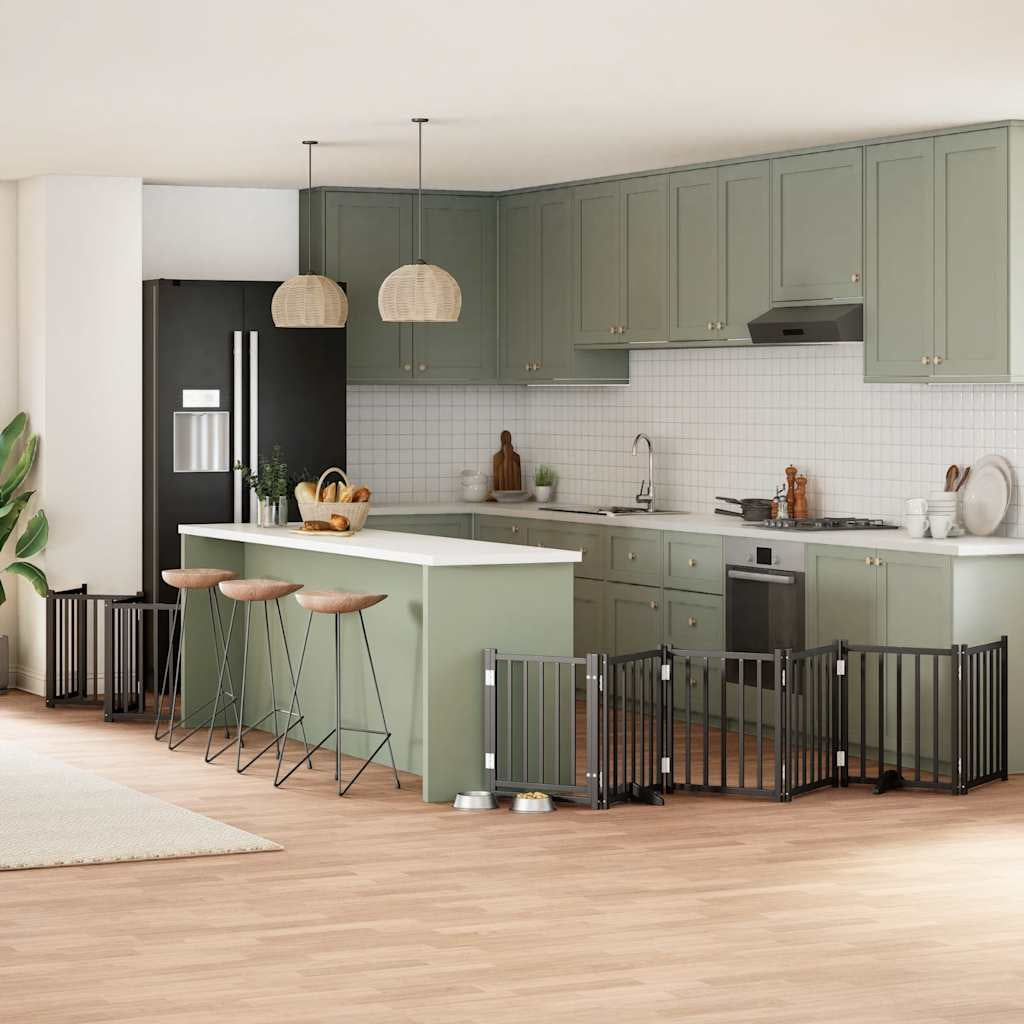 Vidaxl Puerta De Perros Plegable 15 Paneles Madera Álamo Negra 750 Cm_1