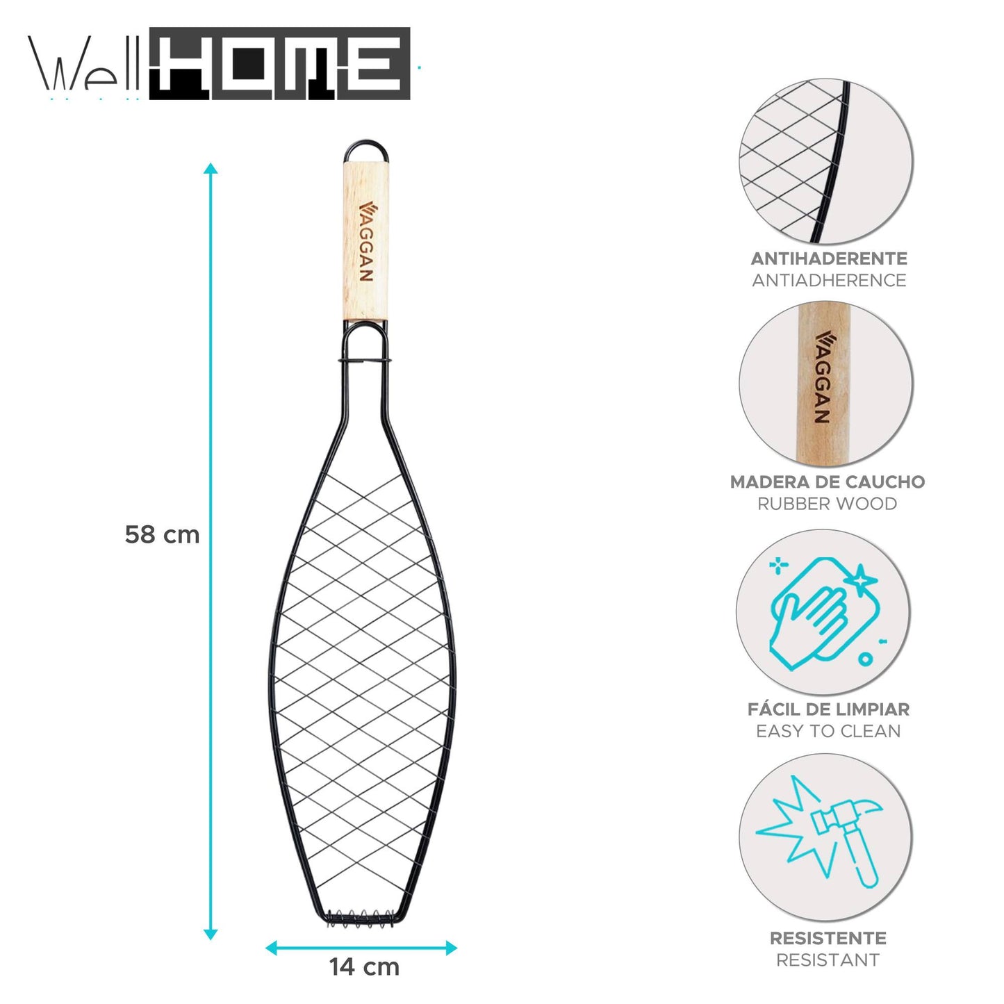 Well Home - Parrilla Grill Pescado Mango Madera 14x58cm