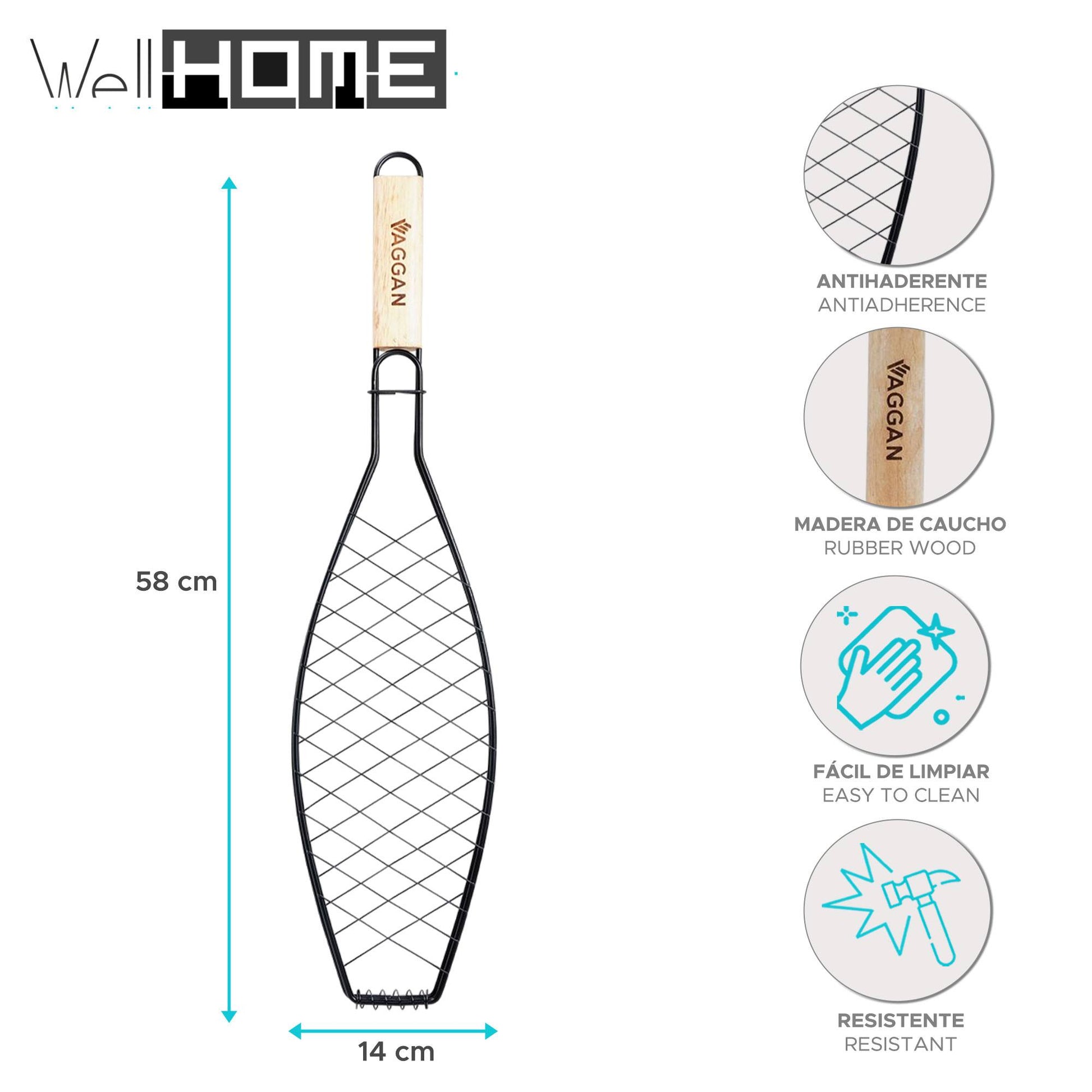 Well Home - Parrilla Grill Pescado Mango Madera 14x58cm