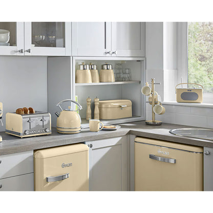 Set 3 Botes Cocina Almacenaje 1,2 L, Plástico Y Acero Inox, Especias, Té ,café, Retro, Vintage Swan Swka1024cn, Crema_2