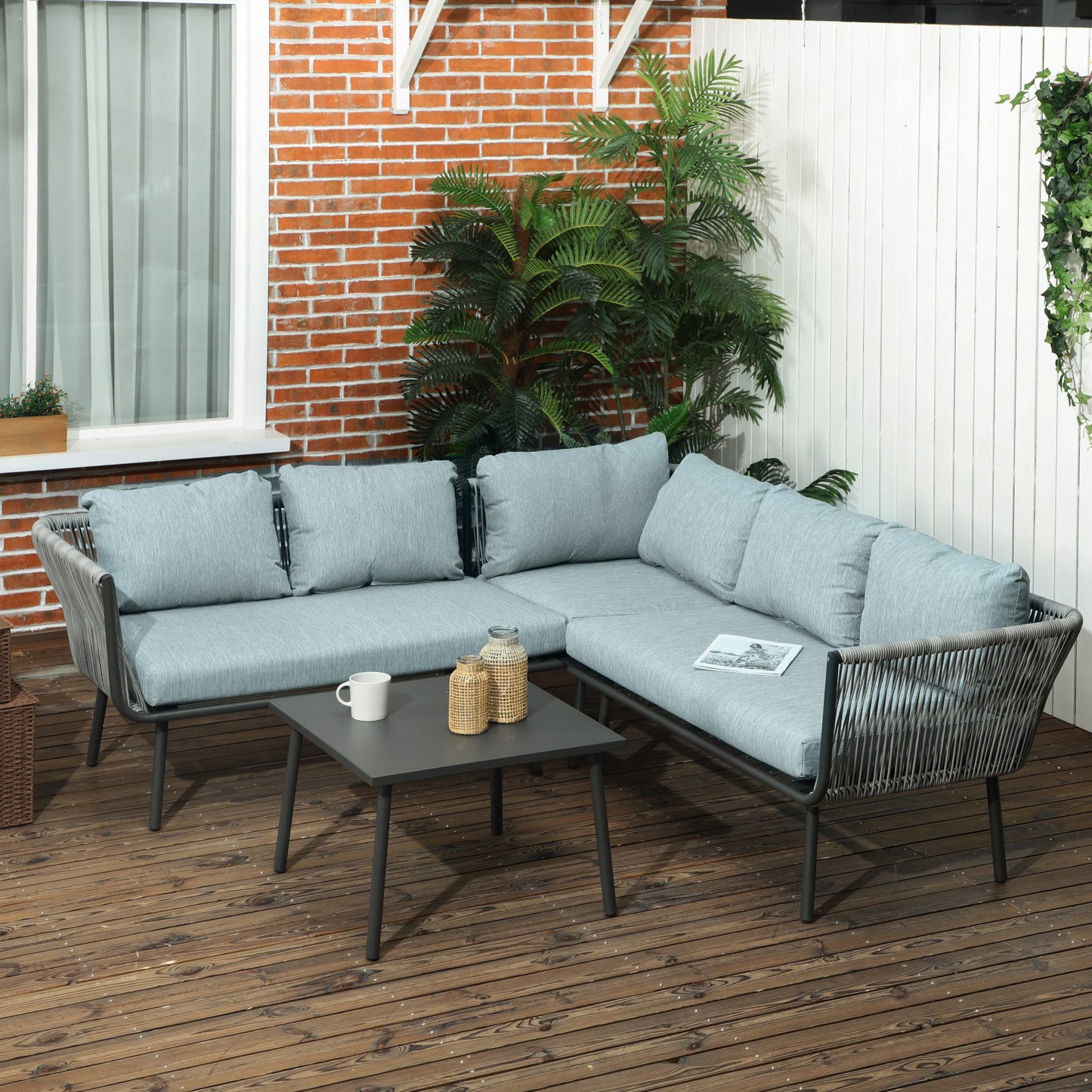 Outsunny Conjunto De Muebles De Ratán 2 Sofá De 2 Plazas Sofá De Esquina Mesa_1