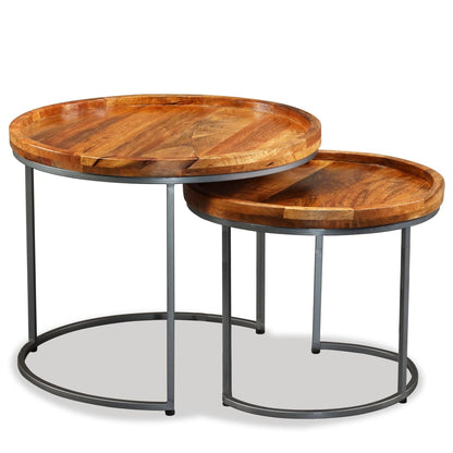 Set De Mesas Auxiliares 2 Uds Madera Maciza De Mango_2