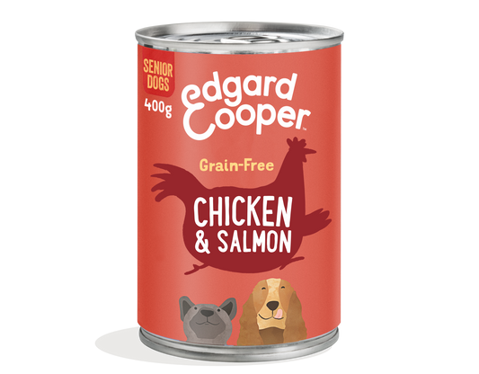 Lata de comida para perros senior con pollo y salmón sin cereales | Edgard & Cooper 400 g