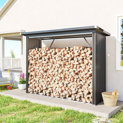 Outsunny Casetilla Para Leña Acero Galvanizado Con Base Elevada 213x66,5x150 Cm_1