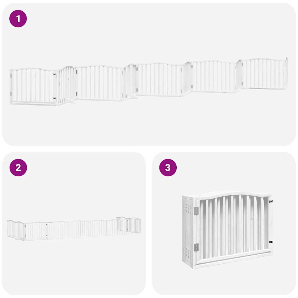 Vidaxl Puerta De Perros Plegable 10 Paneles Madera Álamo Blanca 800 Cm_4