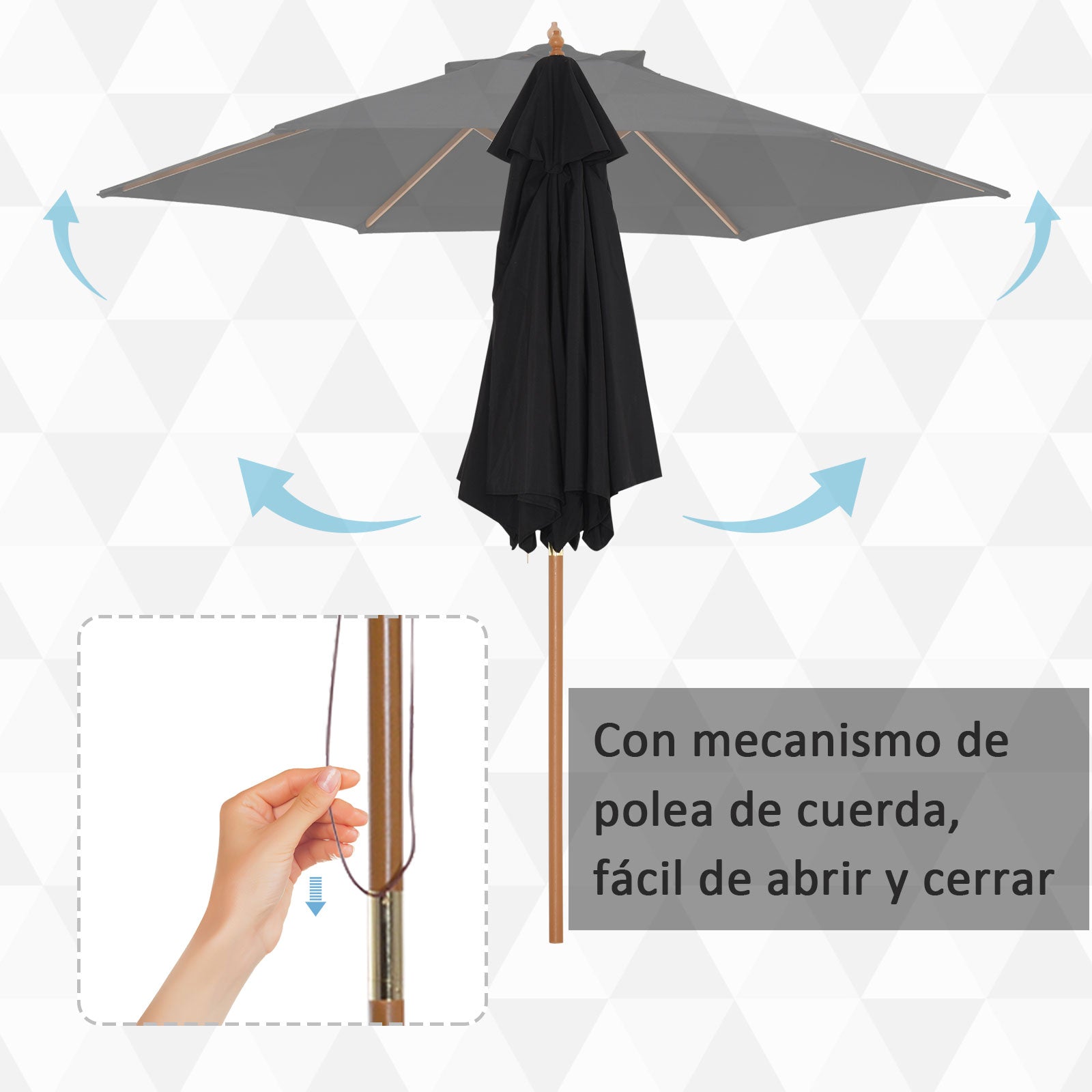Outsunny Sombrilla De Jardín Ø250x230 Cm Con Poste Desmontable Negro_5