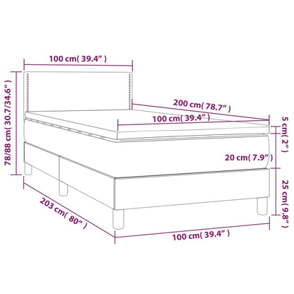 Cama Box Spring Con Colchón Tela Y Led Gris Claro 100x200 Cm / Vetonek_3