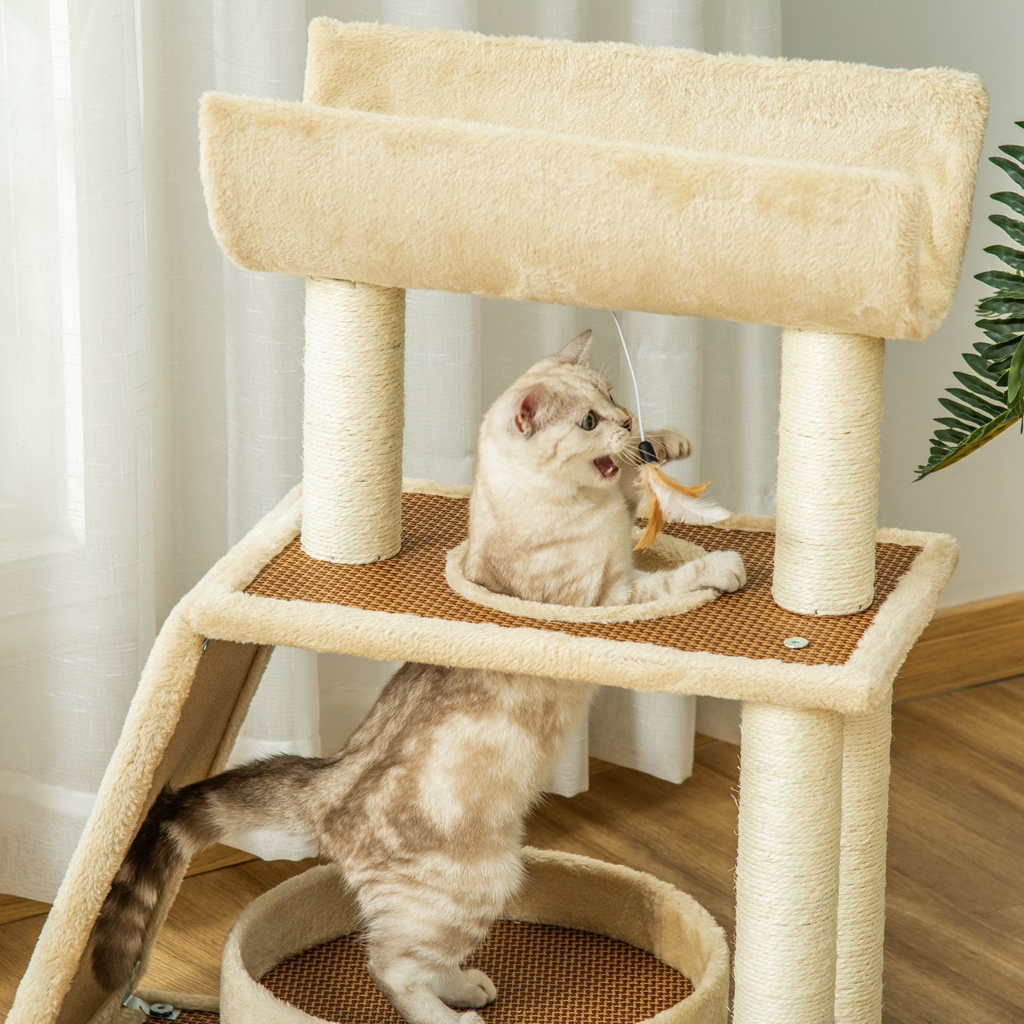 Pawhut Árbol Rascador Para Gatos 60x30x76cm Con Cama Postes Rascadores De Sisal_4