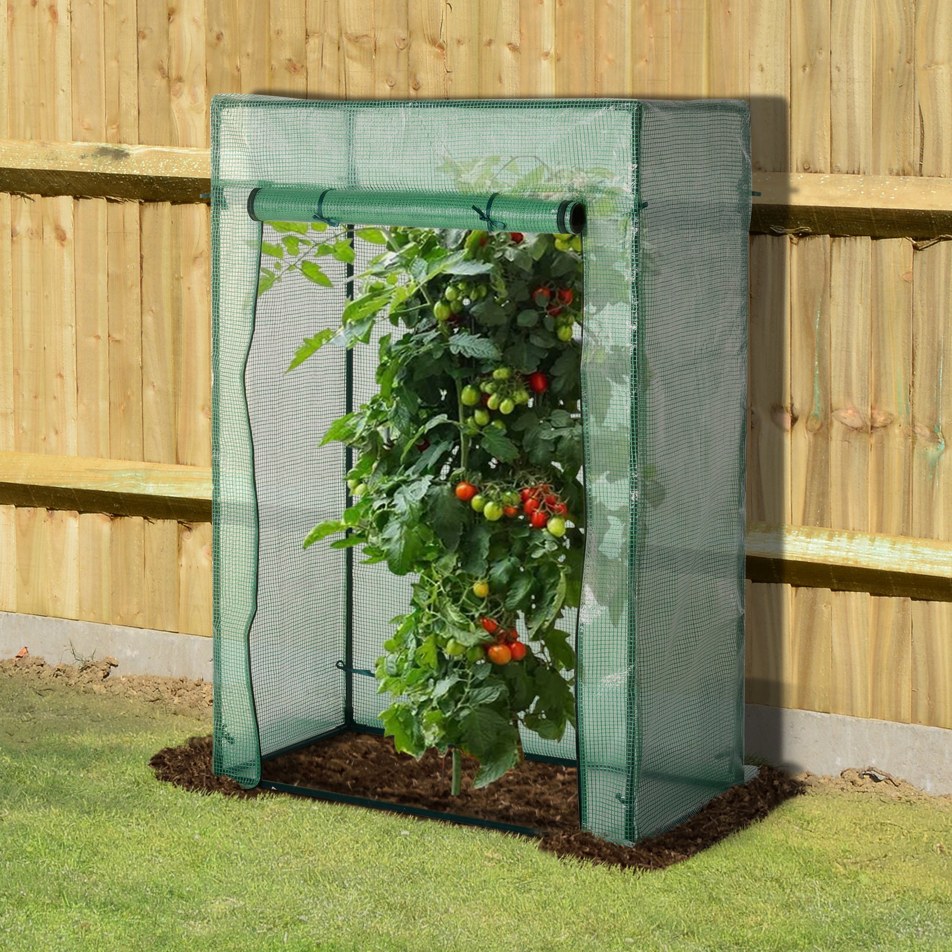 Outsunny Invernadero Con Puerta Enrollable De Acero Y Pe 100x50x150 Cm Verde_1