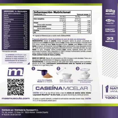 Caseína Micelar Nativa Micelpure™ - 1kg - Natillas De Vainilla - Ayuda A Mantener La Masa Muscula - Masmusculo Supplemen_5