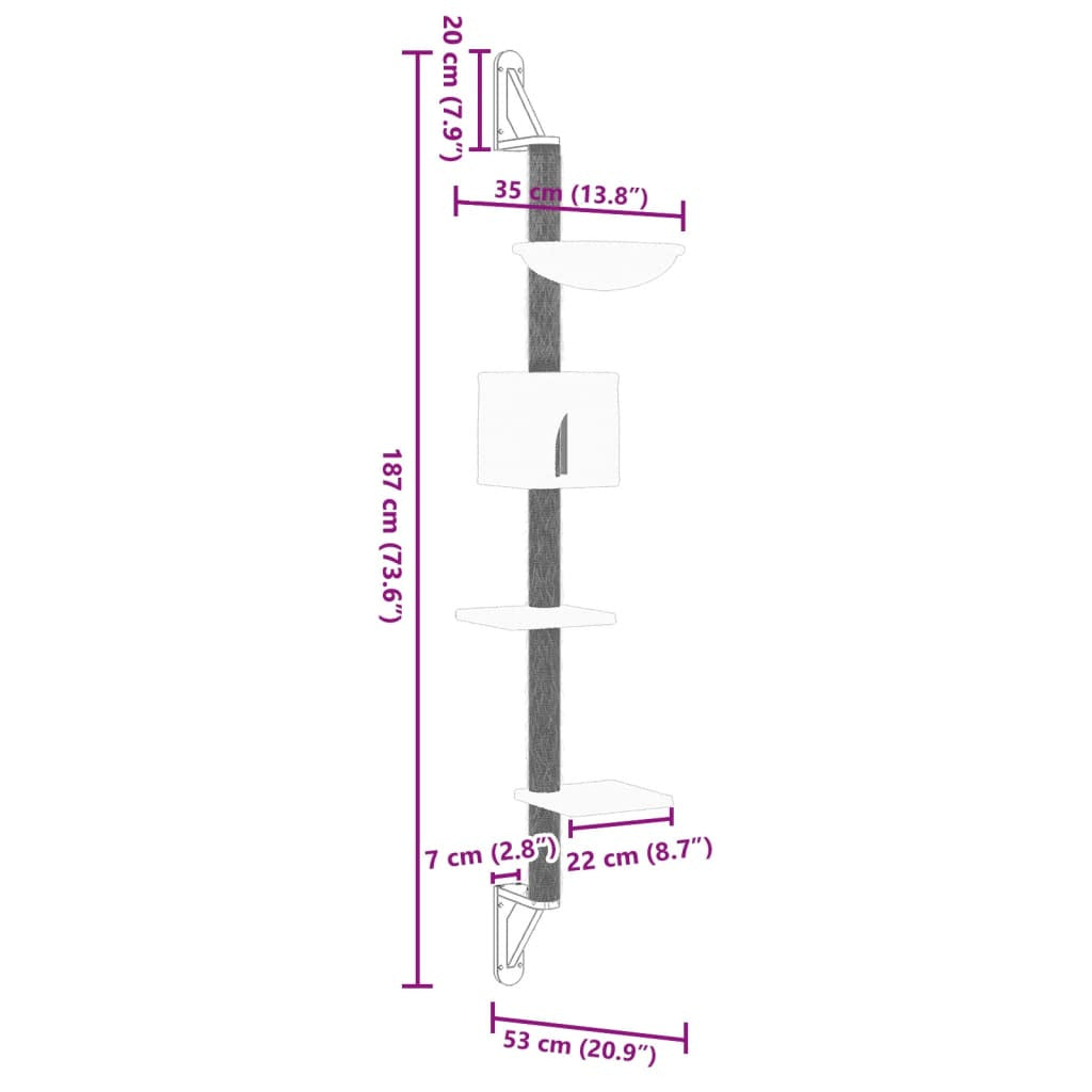Vidaxl Árbol Rascador Para Gatos De Pared Gris Claro 187 Cm_2