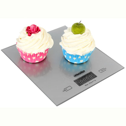Báscula De Cocina Digital Extraplana, Plataforma Vidrio, Precisión 1gr Hasta 5 Kg, Función Tara Mesko Ms3145 Gris