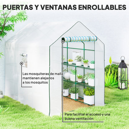 Outsunny Invernadero De Exterior Con 1 Estantes Puerta Enrollable 140x213x190 Cm_5