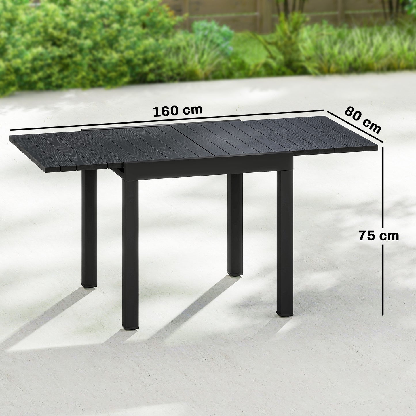 Outsunny Mesa De Jardín Exterior Extensible 80/160x80 Cm De Aluminio Negro_2