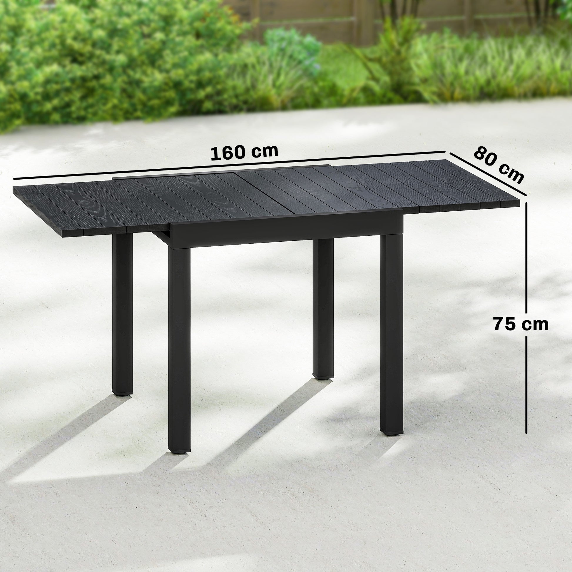 Outsunny Mesa De Jardín Exterior Extensible 80/160x80 Cm De Aluminio Negro_2