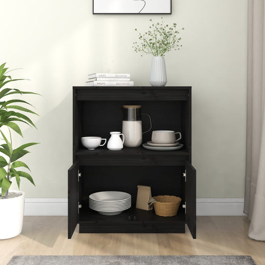 Aparador De Madera Maciza De Pino Negro 60x34x75 Cm / Vetonek_0