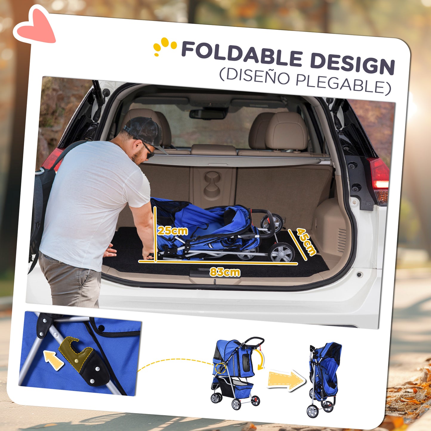 Pawhut Carrito Para Perros Plegable Con Cesta De Almacenaje 75x45x97 Cm Azul_4