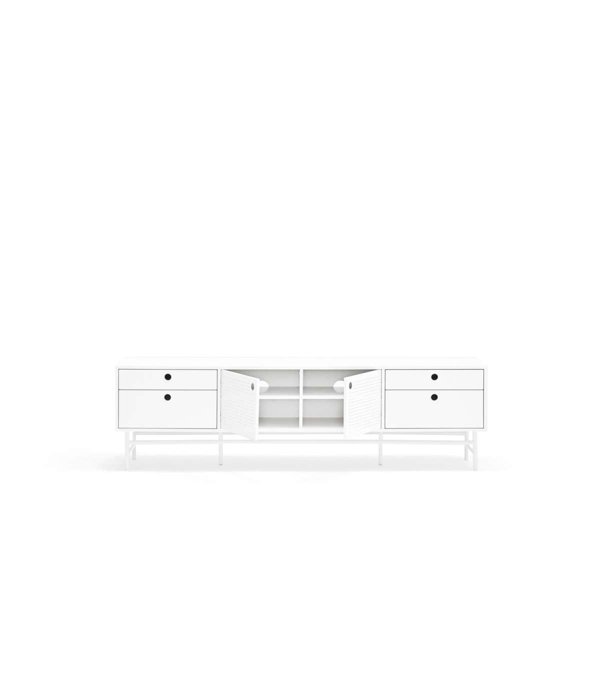 Mueble Televisión Para Comedor Modelo Punto 2 Puertas 4 Cajones Acabado Blanco, 40cm(anch_0