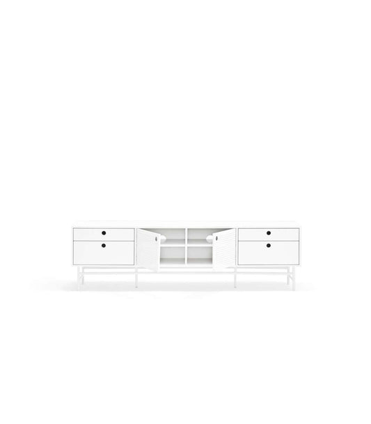 Mueble Televisión Para Comedor Modelo Punto 2 Puertas 4 Cajones Acabado Blanco, 40cm(anch_0