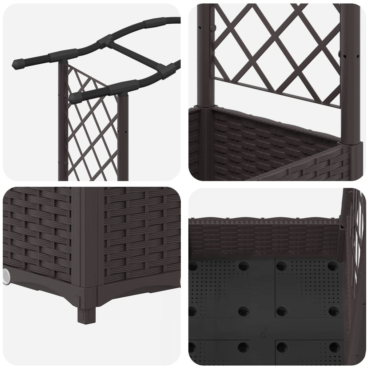 Cama Elevada Con Trellis Y Techo Marrón 207 X 40 X 123 Cm Pp_5