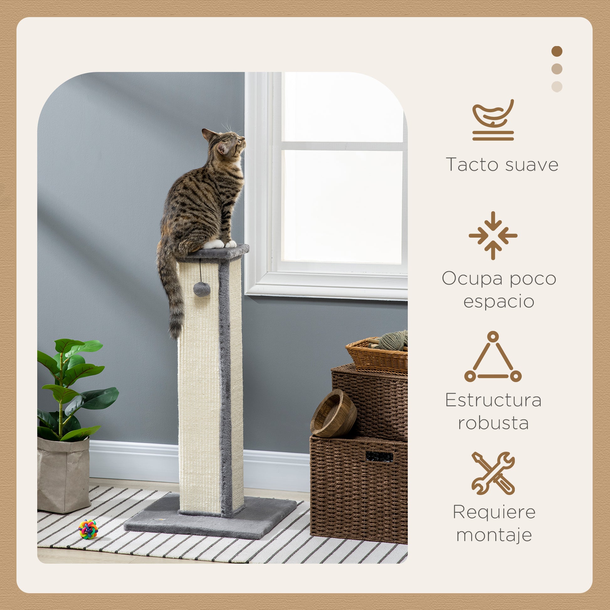 Pawhut Poste Rascador Para Gatos Altura 81 Cm Con Poste De Sisal Y Bola Colgante_3