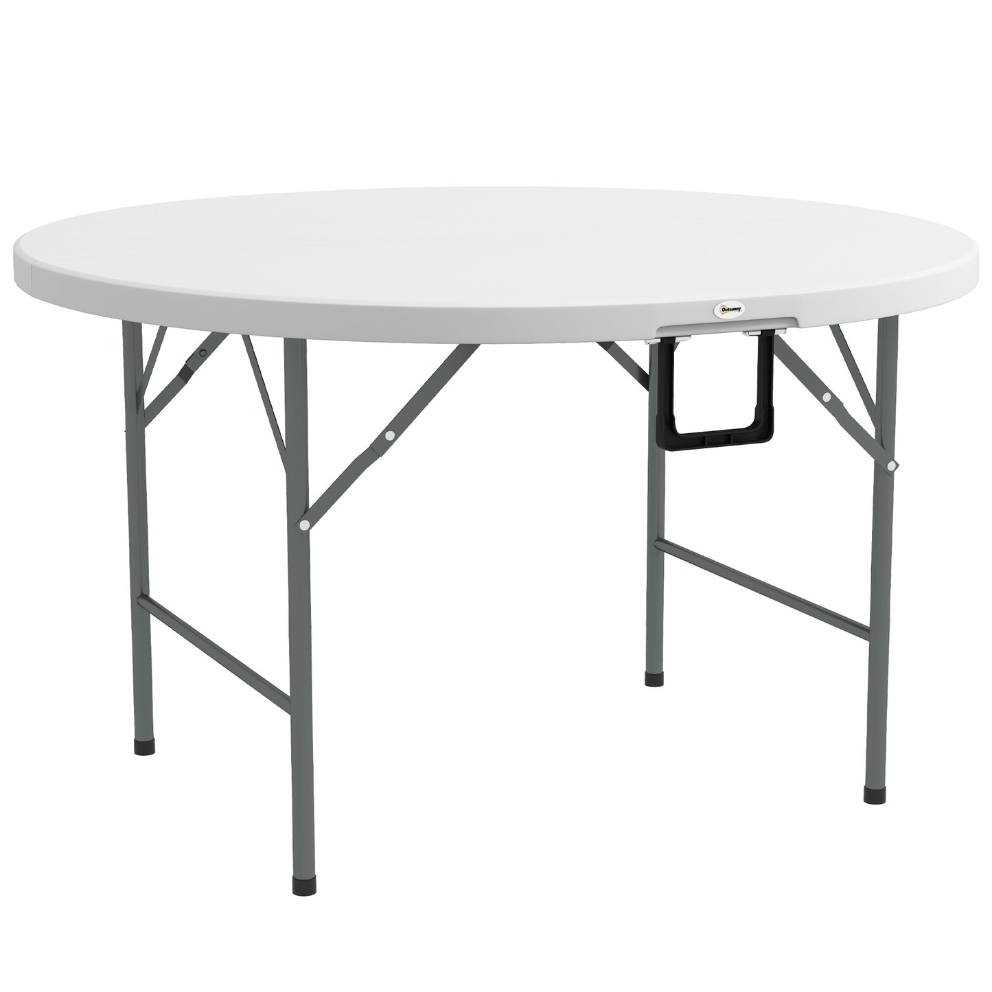 Outsunny Mesa Auxiliar Redonda Con Marco De Acero Ø122x73 Cm Blanco_0